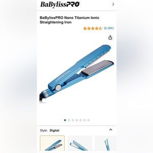 BaBylissPRO Nano Titanium Ionic Straightening Iron, 1 3/4” plate, up to 450F